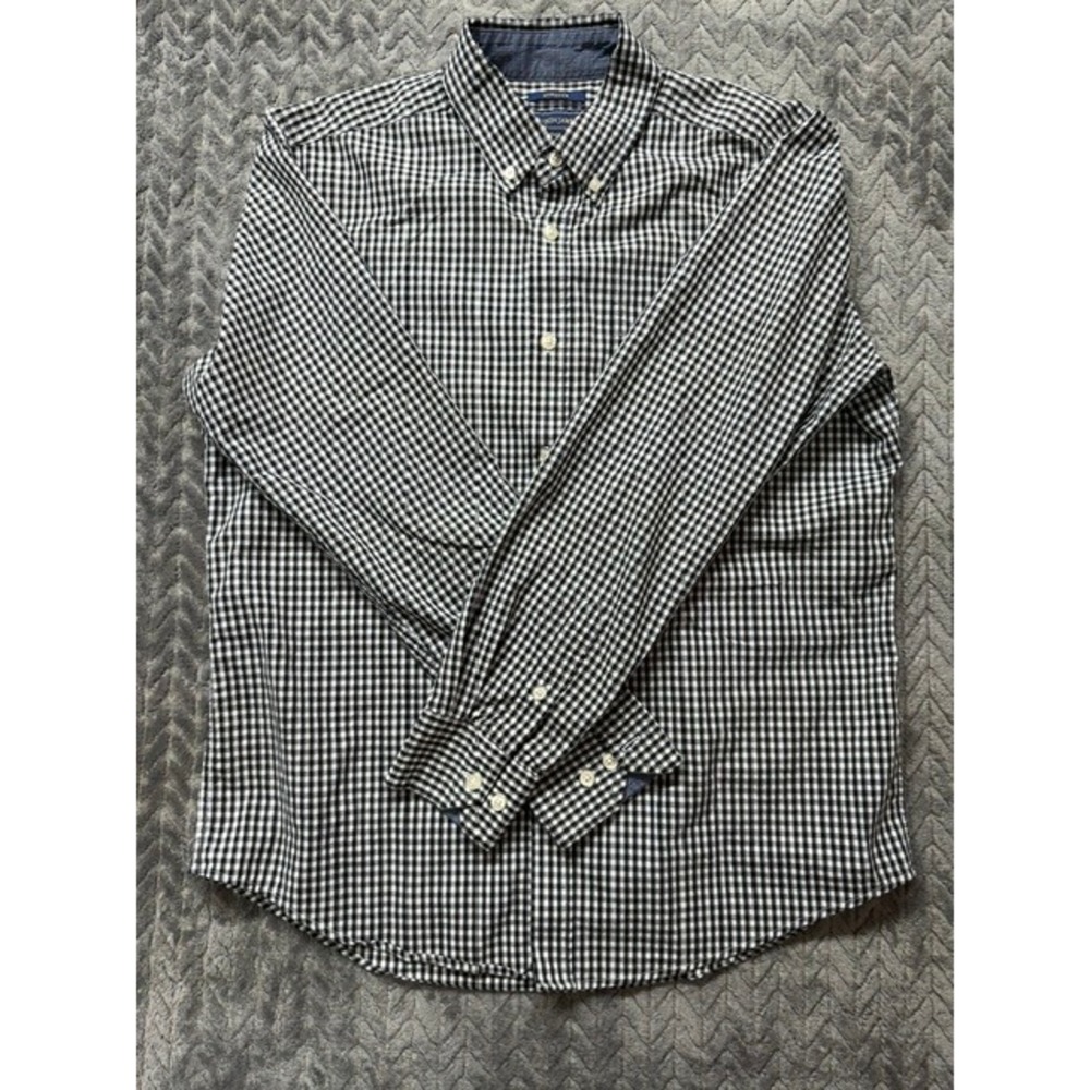 Mason James Mens Stretch Gingham Button Down Shirt Black White Size M 0524